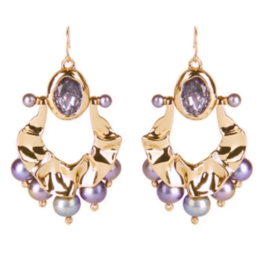 ALEXIS BITTAR • New Pearl Studded Crumpled Swinging Byzantine Drop Earrings - Picture 7 of 16